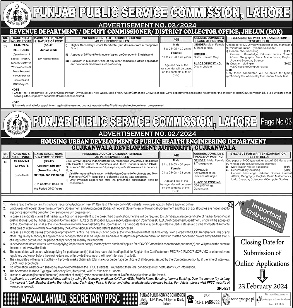 Punjab Revenue Authority PPSC Jobs 2025 Online Application Form